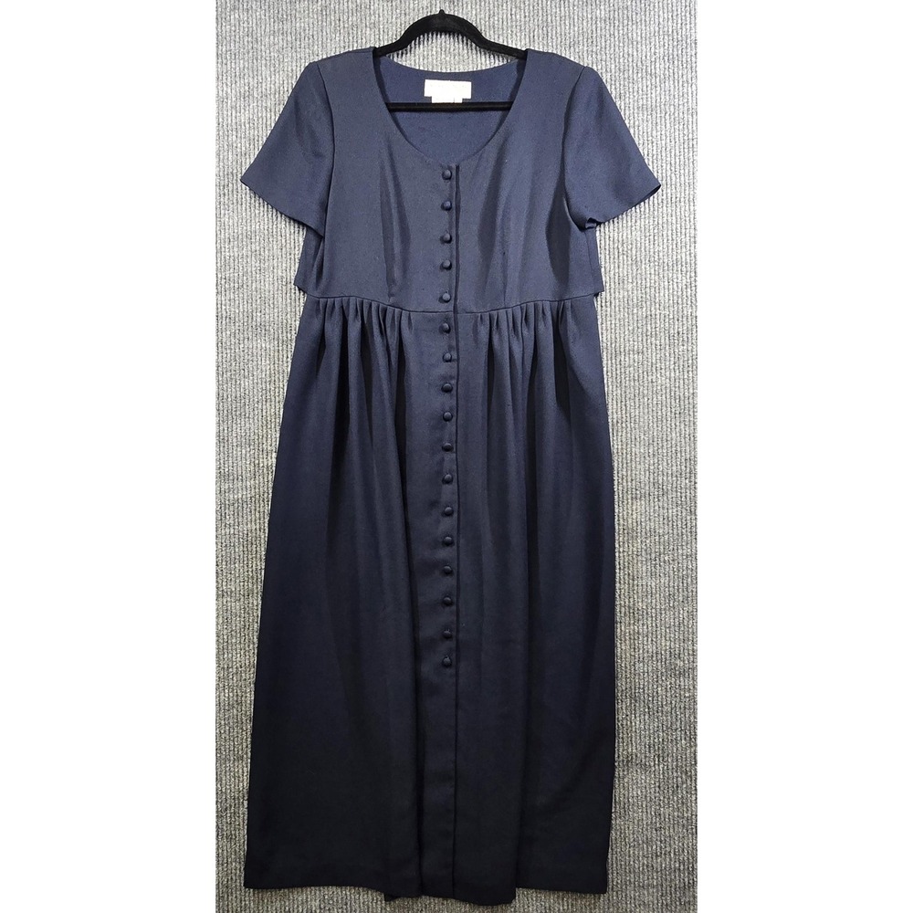 Vintage 90s Maggy London Womens 10 Empire-waist Short Sleeve Midi Dress Blue